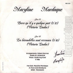 [Pochette de Parce qu’il y a quelque part (Maryline MORDAQUE) - verso]