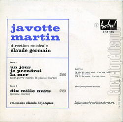 [Pochette de Un jour, je prendrai la mer (Javotte MARTIN) - verso]