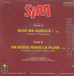 [Pochette de Quoi ma gueule ! (SIM) - verso]