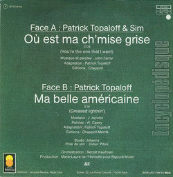 [Pochette de O est ma ch’mise grise (Patrick TOPALOFF et SIM) - verso]