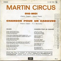 [Pochette de Dis-moi (MARTIN CIRCUS) - verso]