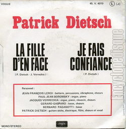 [Pochette de La fille d’en face (Patrick DIETSCH) - verso]