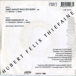 [Pochette de Sweet amanite phalloide queen (Hubert-Flix THIFAINE) - verso]