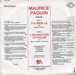 [Pochette de Y’a rien l (Maurice PAQUIN) - verso]