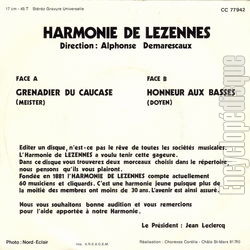 [Pochette de Grenadier du Caucase (HARMONIE DE LEZENNES) - verso]