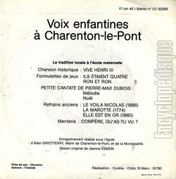 [Pochette de La tradition locale  l’cole maternelle (VOIX ENFANTINES  CHARENTON-LE-PONT) - verso]