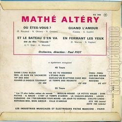 [Pochette de O tes-vous ? (Math ALTRY) - verso]