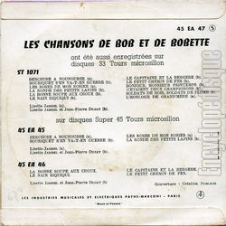 [Pochette de Les chansons de Bob et de Bobette (Lisette JAMBEL et Jean-Pierre DUJAY) - verso]