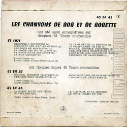 [Pochette de Les chansons de Bob et Bobette (Lisette JAMBEL et Jean-Pierre DUJAY) - verso]