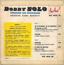 [Pochette de Bobby SOLO -  Si tu pleures, si tu chantes  (Les FRANCOPHILES) - verso]