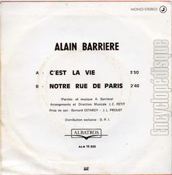 [Pochette de C’est la vie (Alain BARRIRE) - verso]