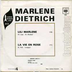 [Pochette de Lili Marlene (Marlne DIETRICH) - verso]