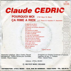 [Pochette de Pourquoi moi (Claude CDRIC) - verso]