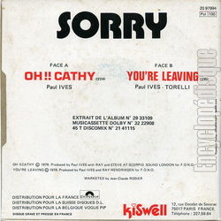 [Pochette de Oh !! Cathy (SORRY) - verso]