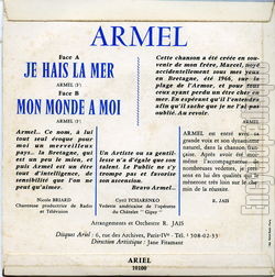 [Pochette de Je hais la mer (ARMEL) - verso]