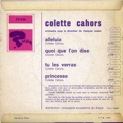 [Pochette de Alleluia (Colette CAHORS) - verso]