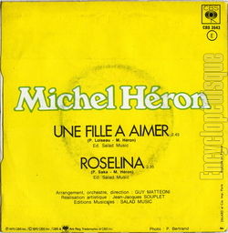 [Pochette de Une fille  aimer (Michel HRON) - verso]