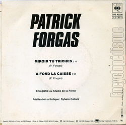 [Pochette de Miroir, tu triches (Patrick FORGAS) - verso]