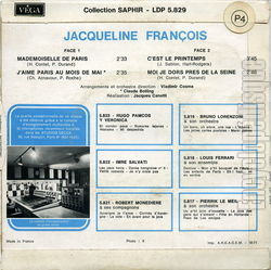 [Pochette de Mademoiselle de Paris (Jacqueline FRANOIS) - verso]