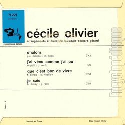 [Pochette de Shalom (Ccile OLIVIER) - verso]