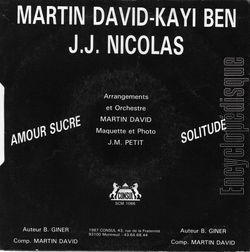 [Pochette de Amour sucre (Martin DAVID - KAYI BEN - J.J. NICOLAS) - verso]