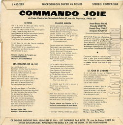 [Pochette de Le seul (COMMANDO JOIE) - verso]