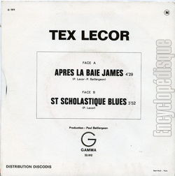 [Pochette de Aprs la baie James (Tex LECOR) - verso]