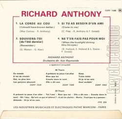 [Pochette de La corde au cou (Richard ANTHONY) - verso]