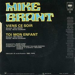 [Pochette de Viens ce soir (Mike BRANT) - verso]