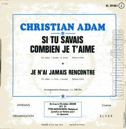 [Pochette de Si tu savais combien je t’aime (Christian ADAM) - verso]