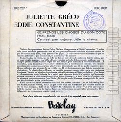 [Pochette de Je prends les choses du bon ct (Juliette GRCO et Eddie CONSTANTINE) - verso]