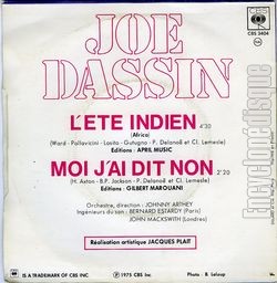 [Pochette de L’t indien (Joe DASSIN) - verso]