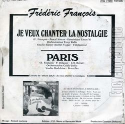 [Pochette de Je veux chanter la nostalgie (Frdric FRANOIS) - verso]