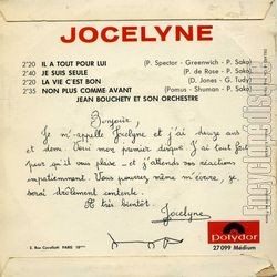 [Pochette de Il a tout pour lui (JOCELYNE) - verso]