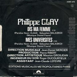 [Pochette de Dis ma femme (Philippe CLAY) - verso]