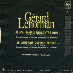 [Pochette de Je n’ai jamais rencontr Dieu • Je voudrais devenir berger (Grard LENORMAN) - verso]