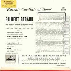 [Pochette de Entente Cordiale Of Songs (Gilbert BCAUD) - verso]