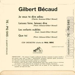 [Pochette de Je veux te dire adieu (Gilbert BCAUD) - verso]