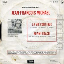 [Pochette de La vie continue (Jean-Franois MICHAL) - verso]