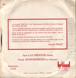 [Pochette de La cration (Acha) (Claude TRENET) - verso]