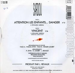 [Pochette de Attention les enfants…danger (Michel SARDOU) - verso]