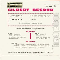 [Pochette de Chansons  la Une: La grosse noce (Gilbert BCAUD) - verso]