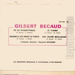 [Pochette de Tu le regretteras (Gilbert BCAUD) - verso]