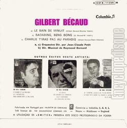 [Pochette de Charlie, t’iras pas au paradis (Gilbert BCAUD) - verso]