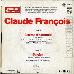 [Pochette de dition souvenir : Comme d’habitude (Claude FRANOIS) - verso]