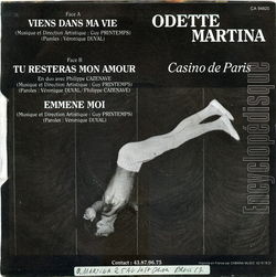 [Pochette de Viens dans ma vie (Odette MARTINA) - verso]