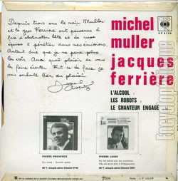 [Pochette de L’alcool (Michel MULLER et Jacques FERRIRE) - verso]