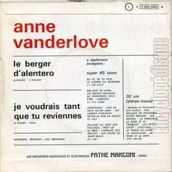 [Pochette de Le berger d’Alentero (Anne VANDERLOVE) - verso]