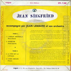 [Pochette de La fte est l (Jean SIEGFRIED) - verso]