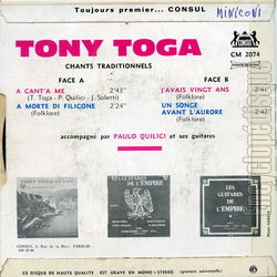 [Pochette de A cant’a me (Tony TOGA) - verso]